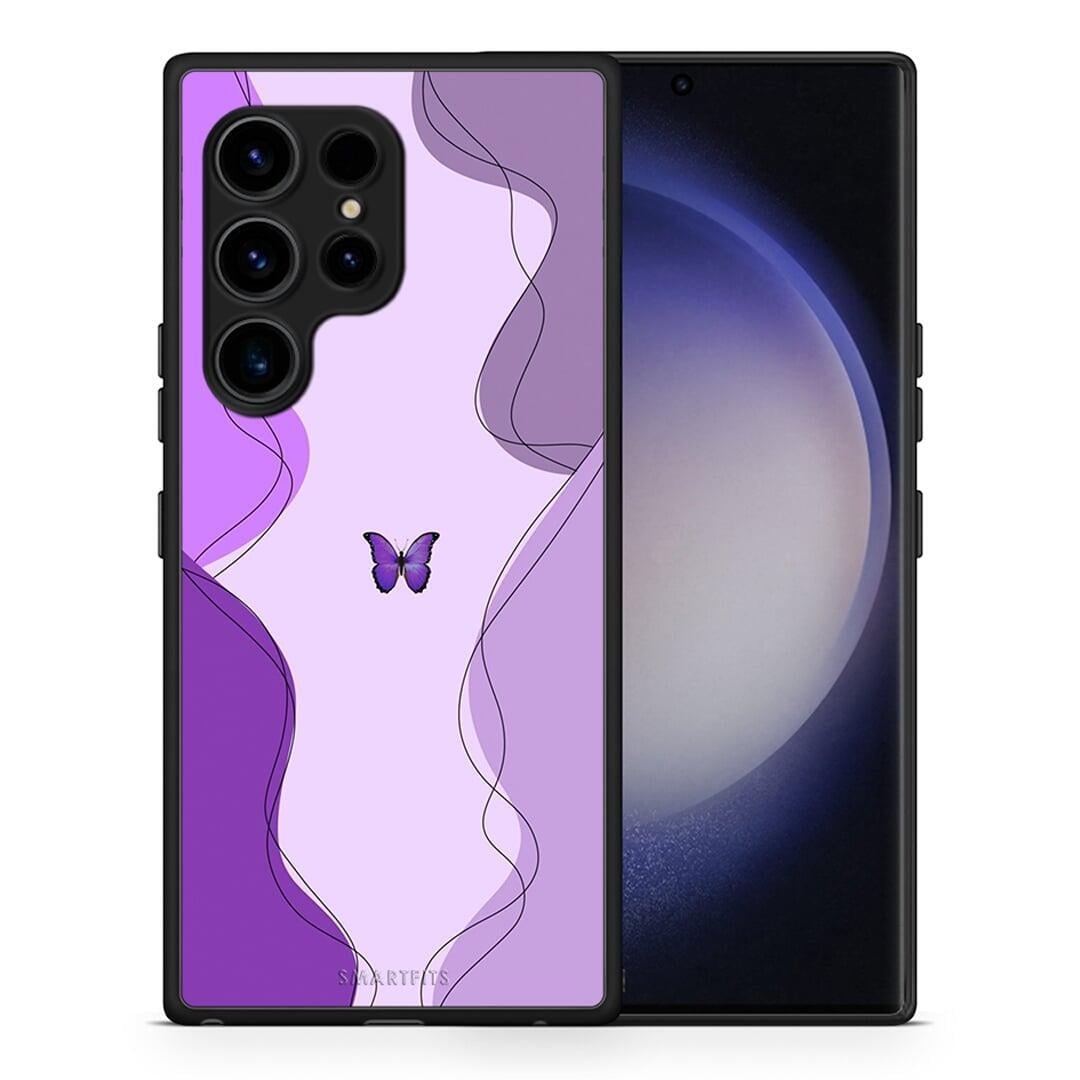 Θήκη Samsung Galaxy S23 Ultra Purple Mariposa από τη Smartfits με σχέδιο στο πίσω μέρος και μαύρο περίβλημα | Samsung Galaxy S23 Ultra Purple Mariposa Case with Colorful Back and Black Bezels