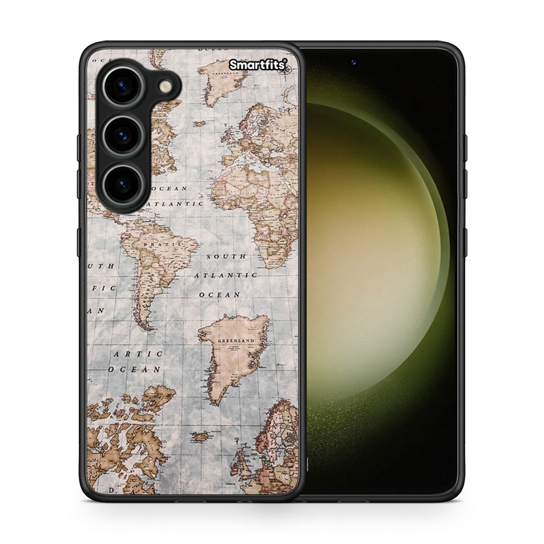 Θήκη Samsung Galaxy S23 World Map από τη Smartfits με σχέδιο στο πίσω μέρος και μαύρο περίβλημα | Samsung Galaxy S23 World Map Case with Colorful Back and Black Bezels