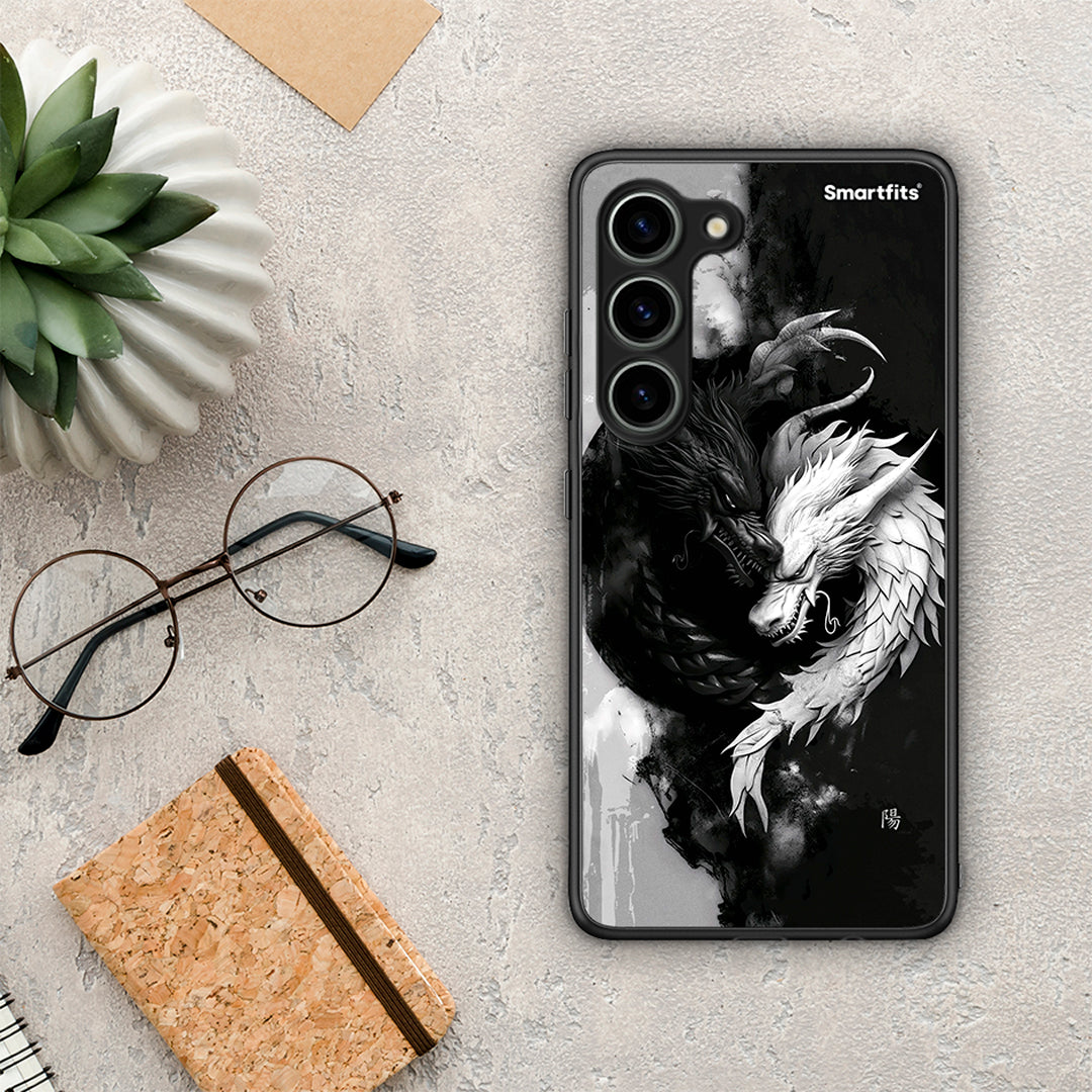 Θήκη Samsung Galaxy S23 Yin Yang από τη Smartfits με σχέδιο στο πίσω μέρος και μαύρο περίβλημα | Samsung Galaxy S23 Yin Yang Case with Colorful Back and Black Bezels