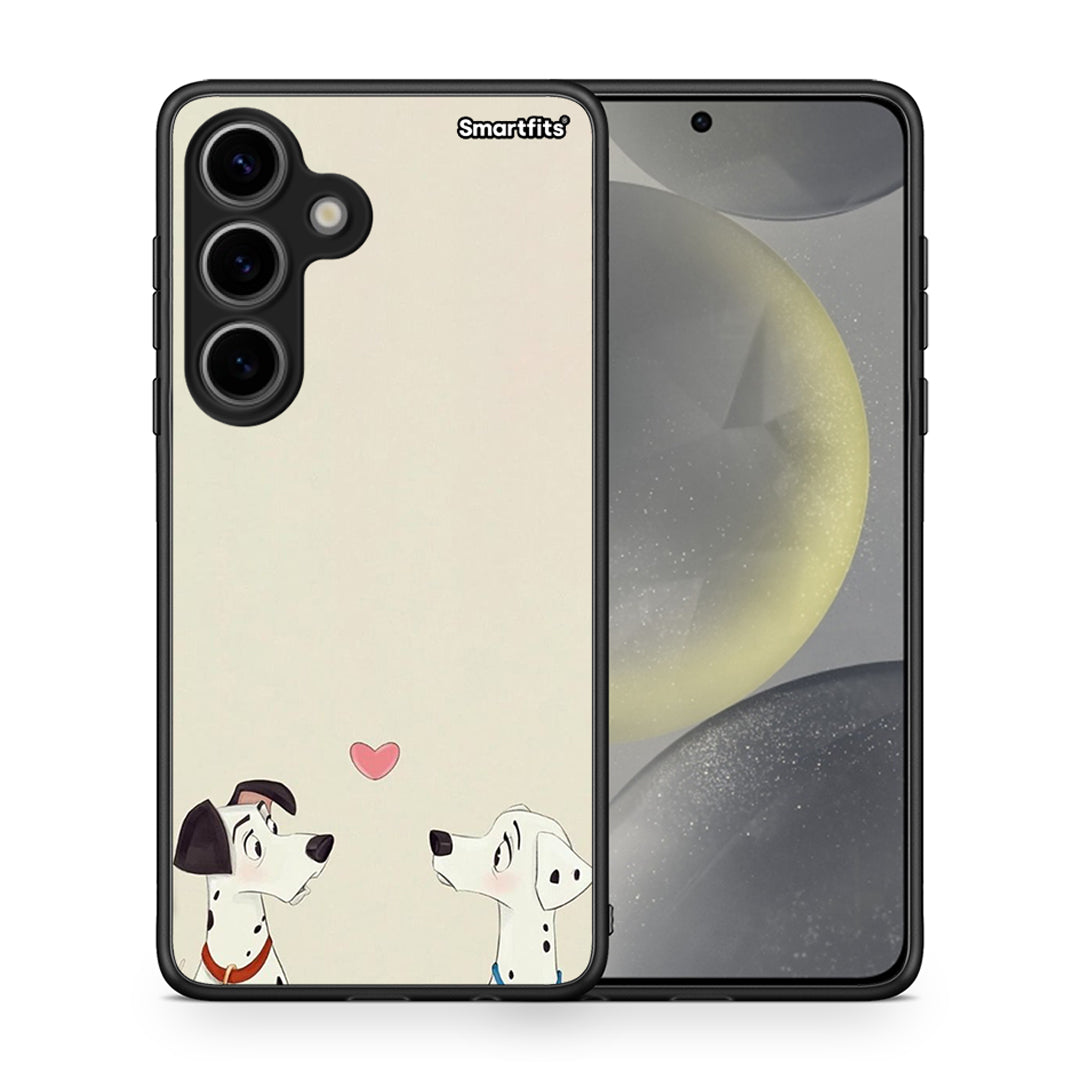 Θήκη Samsung Galaxy S24 Dalmatians Love από τη Smartfits με σχέδιο στο πίσω μέρος και μαύρο περίβλημα | Samsung Galaxy S24 Dalmatians Love case with colorful back and black bezels