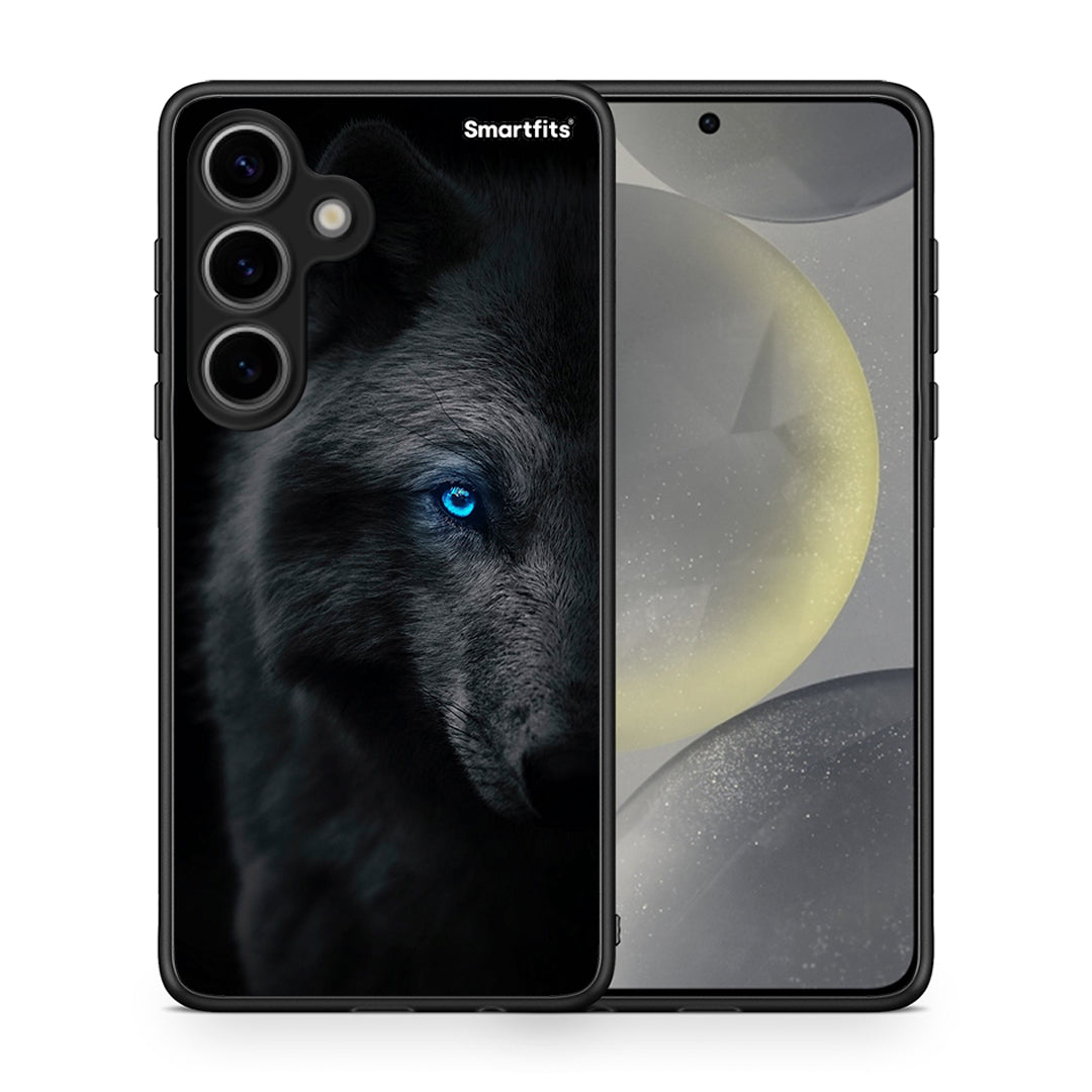 Θήκη Samsung Galaxy S24 Dark Wolf από τη Smartfits με σχέδιο στο πίσω μέρος και μαύρο περίβλημα | Samsung Galaxy S24 Dark Wolf case with colorful back and black bezels