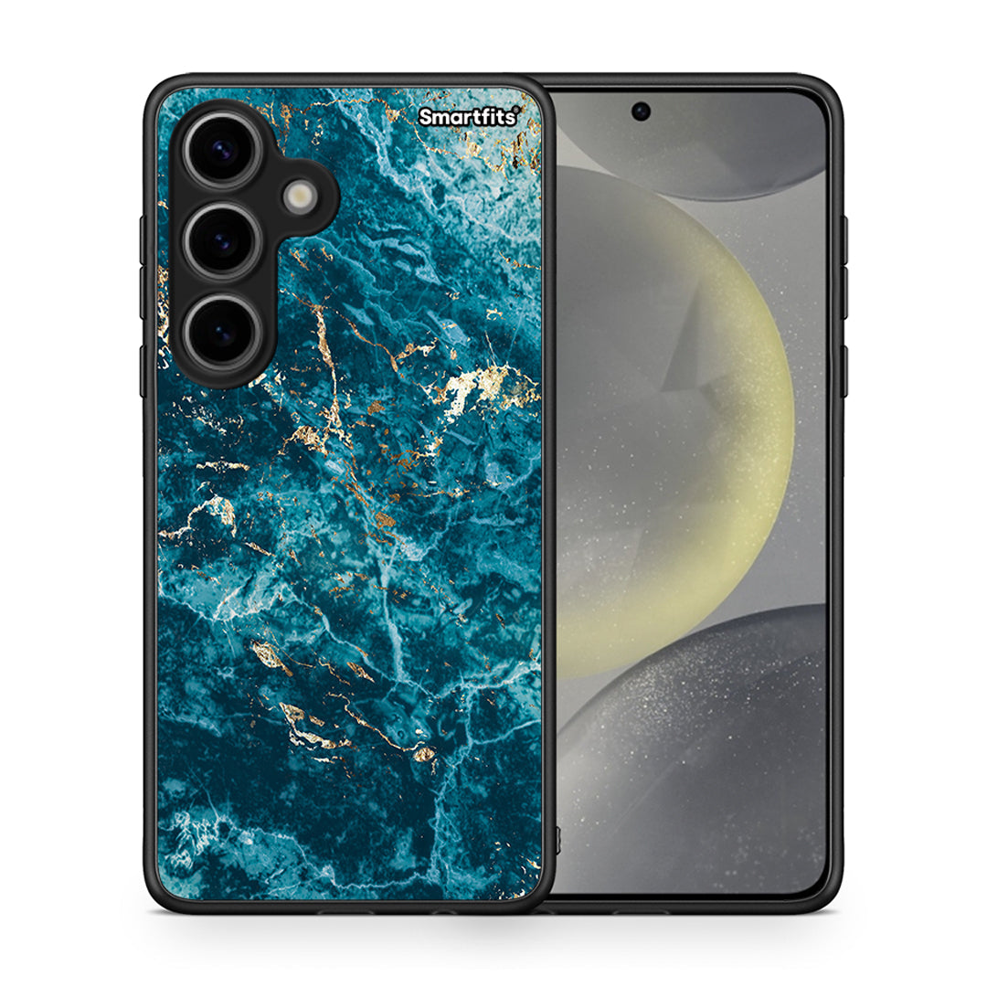 Θήκη Samsung Galaxy S24 Marble Blue από τη Smartfits με σχέδιο στο πίσω μέρος και μαύρο περίβλημα | Samsung Galaxy S24 Marble Blue case with colorful back and black bezels
