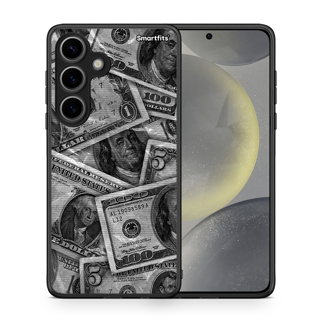 Θήκη Samsung Galaxy S24 Money Dollars από τη Smartfits με σχέδιο στο πίσω μέρος και μαύρο περίβλημα | Samsung Galaxy S24 Money Dollars case with colorful back and black bezels