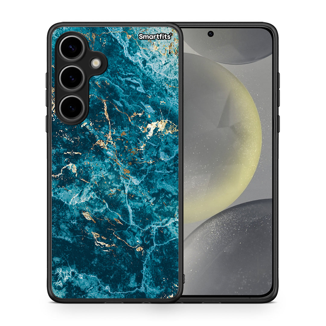Θήκη Samsung Galaxy S24 Plus Marble Blue από τη Smartfits με σχέδιο στο πίσω μέρος και μαύρο περίβλημα | Samsung Galaxy S24 Plus Marble Blue case with colorful back and black bezels