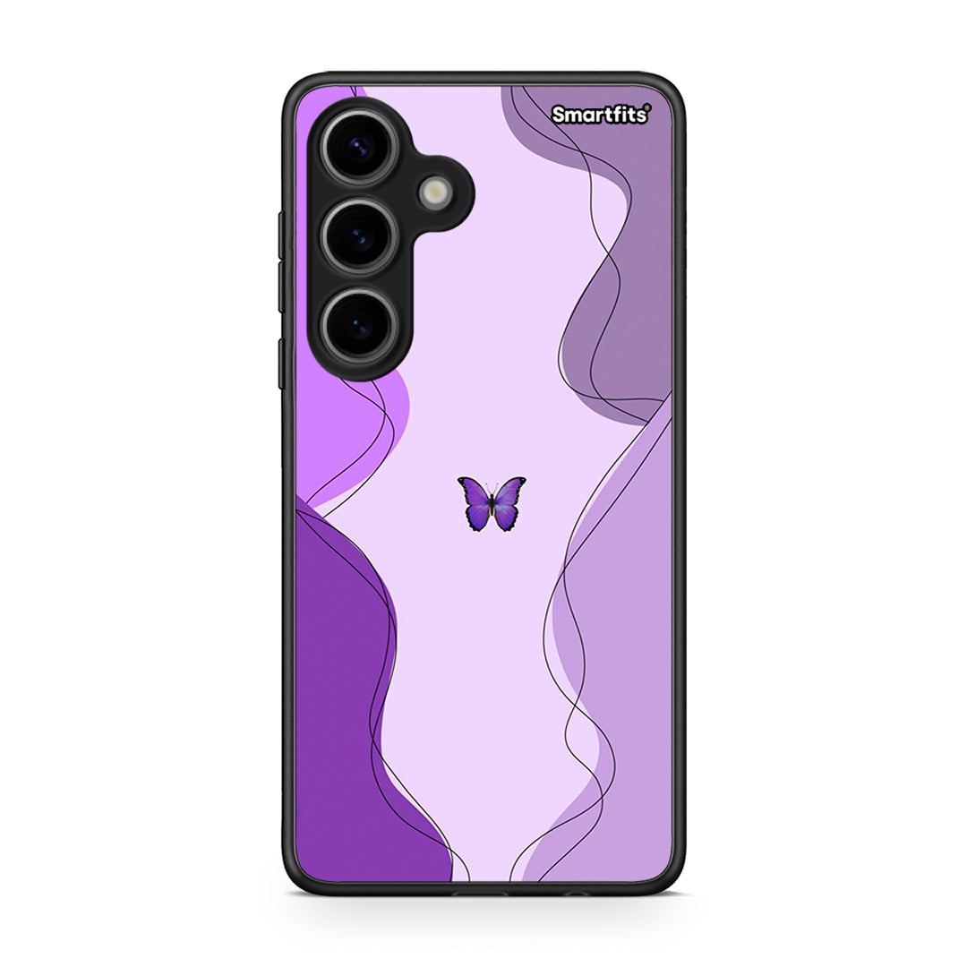 Samsung Galaxy S24 Purple Mariposa Θήκη Αγίου Βαλεντίνου από τη Smartfits με σχέδιο στο πίσω μέρος και μαύρο περίβλημα | Smartphone case with colorful back and black bezels by Smartfits