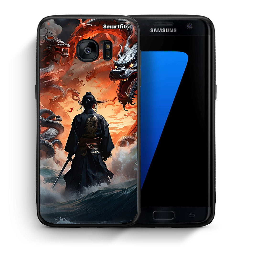Θήκη Samsung S7 Edge Dragons Fight από τη Smartfits με σχέδιο στο πίσω μέρος και μαύρο περίβλημα | Samsung S7 Edge Dragons Fight case with colorful back and black bezels