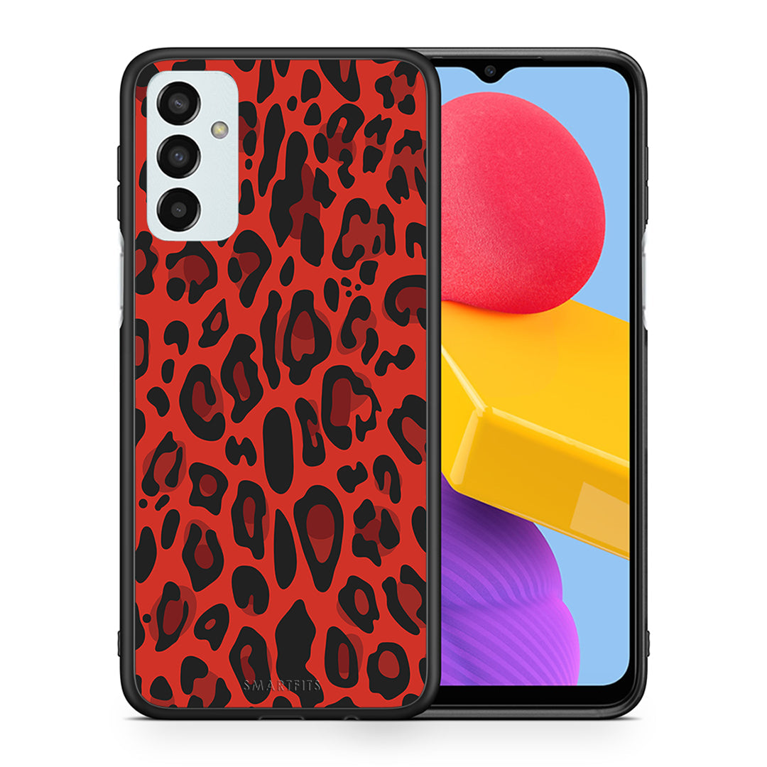 Θήκη Samsung M13 Red Leopard Animal από τη Smartfits με σχέδιο στο πίσω μέρος και μαύρο περίβλημα | Samsung M13 Red Leopard Animal case with colorful back and black bezels