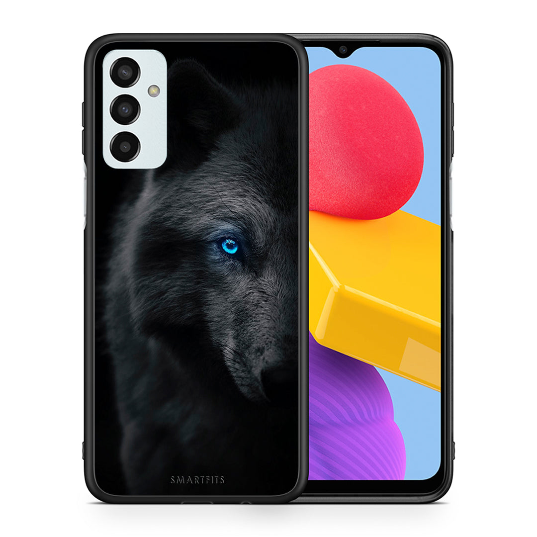Θήκη Samsung M13 Dark Wolf από τη Smartfits με σχέδιο στο πίσω μέρος και μαύρο περίβλημα | Samsung M13 Dark Wolf case with colorful back and black bezels