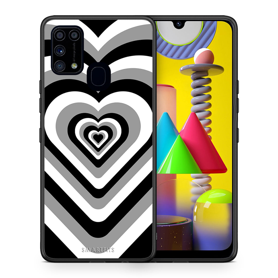 Θήκη Samsung M31 Black Hearts από τη Smartfits με σχέδιο στο πίσω μέρος και μαύρο περίβλημα | Samsung M31 Black Hearts case with colorful back and black bezels