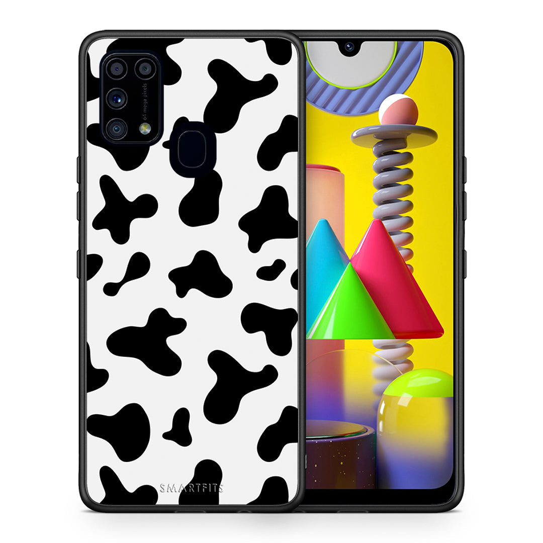 Θήκη Samsung M31 Cow Print από τη Smartfits με σχέδιο στο πίσω μέρος και μαύρο περίβλημα | Samsung M31 Cow Print case with colorful back and black bezels