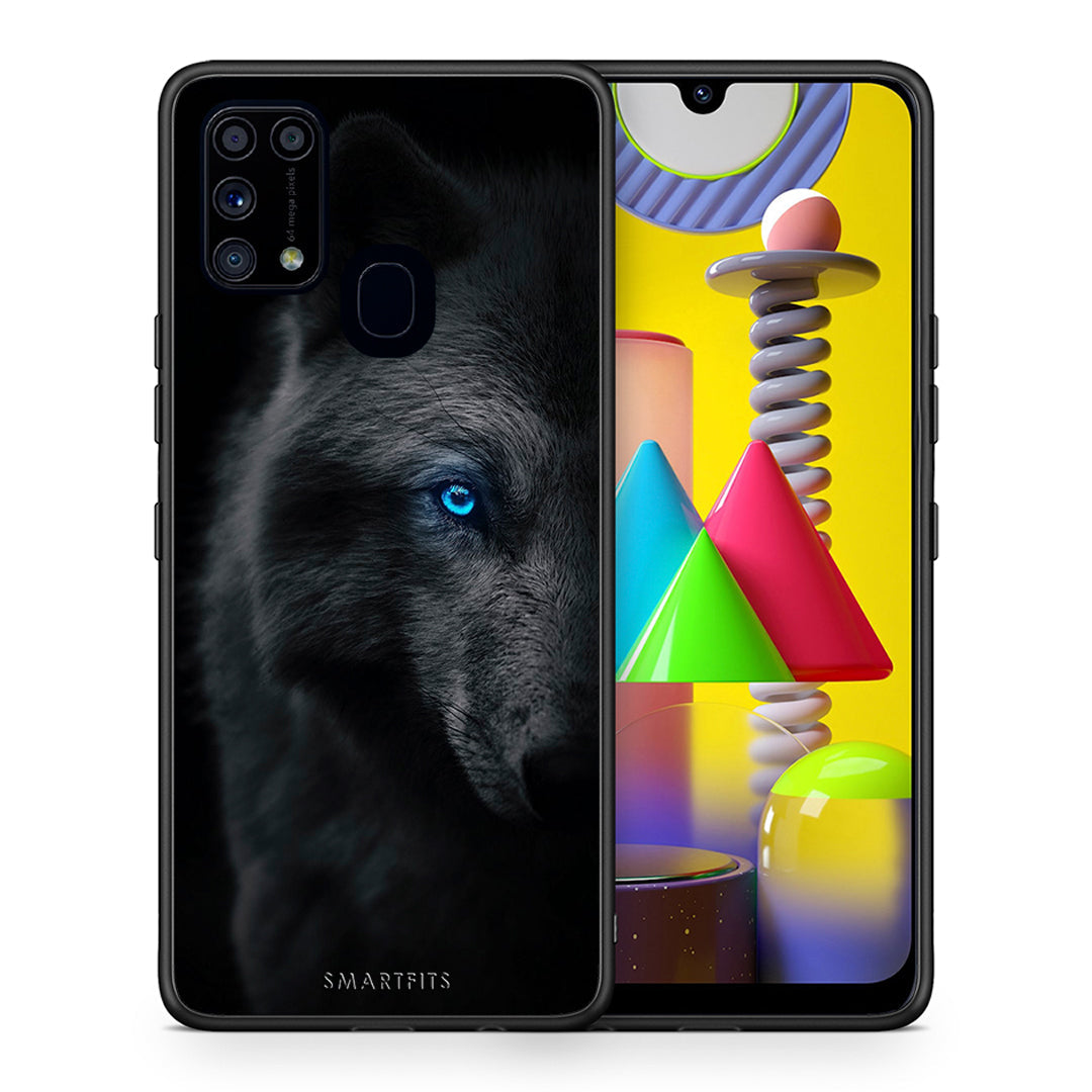 Θήκη Samsung M31 Dark Wolf από τη Smartfits με σχέδιο στο πίσω μέρος και μαύρο περίβλημα | Samsung M31 Dark Wolf case with colorful back and black bezels
