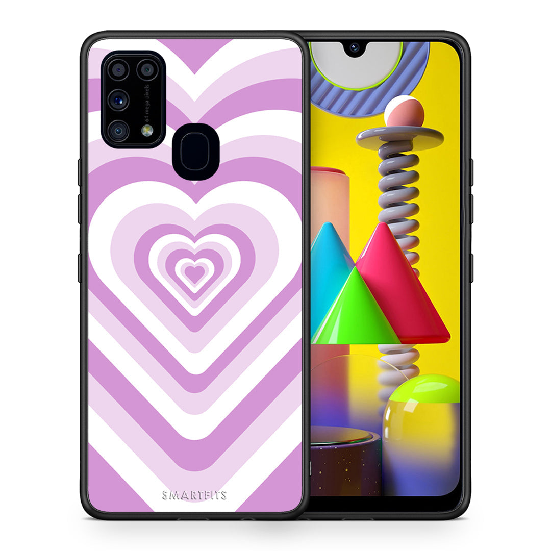 Θήκη Samsung M31 Lilac Hearts από τη Smartfits με σχέδιο στο πίσω μέρος και μαύρο περίβλημα | Samsung M31 Lilac Hearts case with colorful back and black bezels