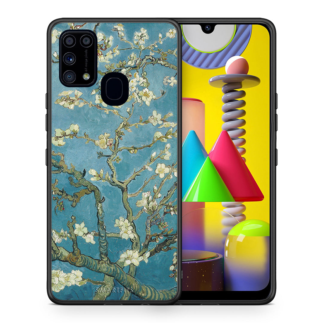 Θήκη Samsung M31 White Blossoms από τη Smartfits με σχέδιο στο πίσω μέρος και μαύρο περίβλημα | Samsung M31 White Blossoms case with colorful back and black bezels