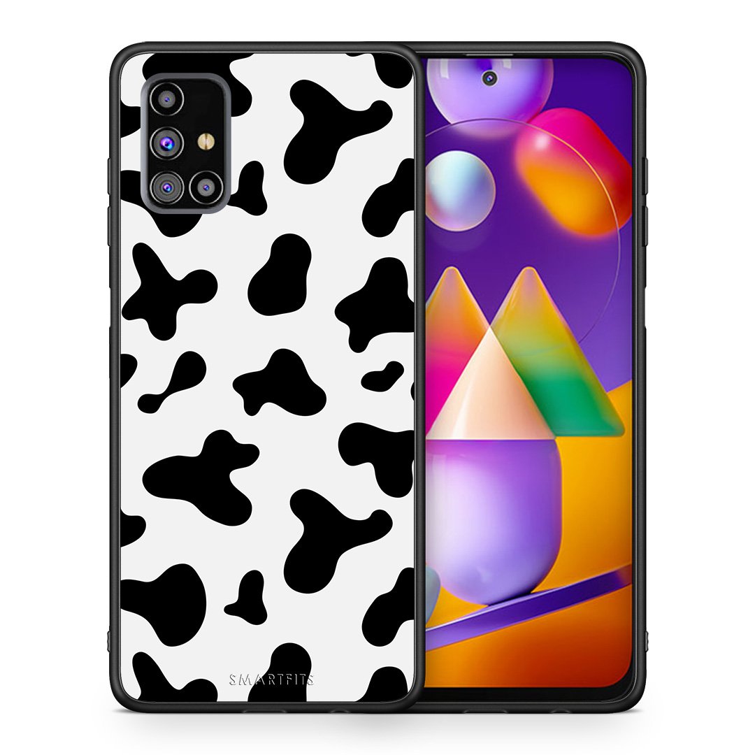 Θήκη Samsung M31s Cow Print από τη Smartfits με σχέδιο στο πίσω μέρος και μαύρο περίβλημα | Samsung M31s Cow Print case with colorful back and black bezels
