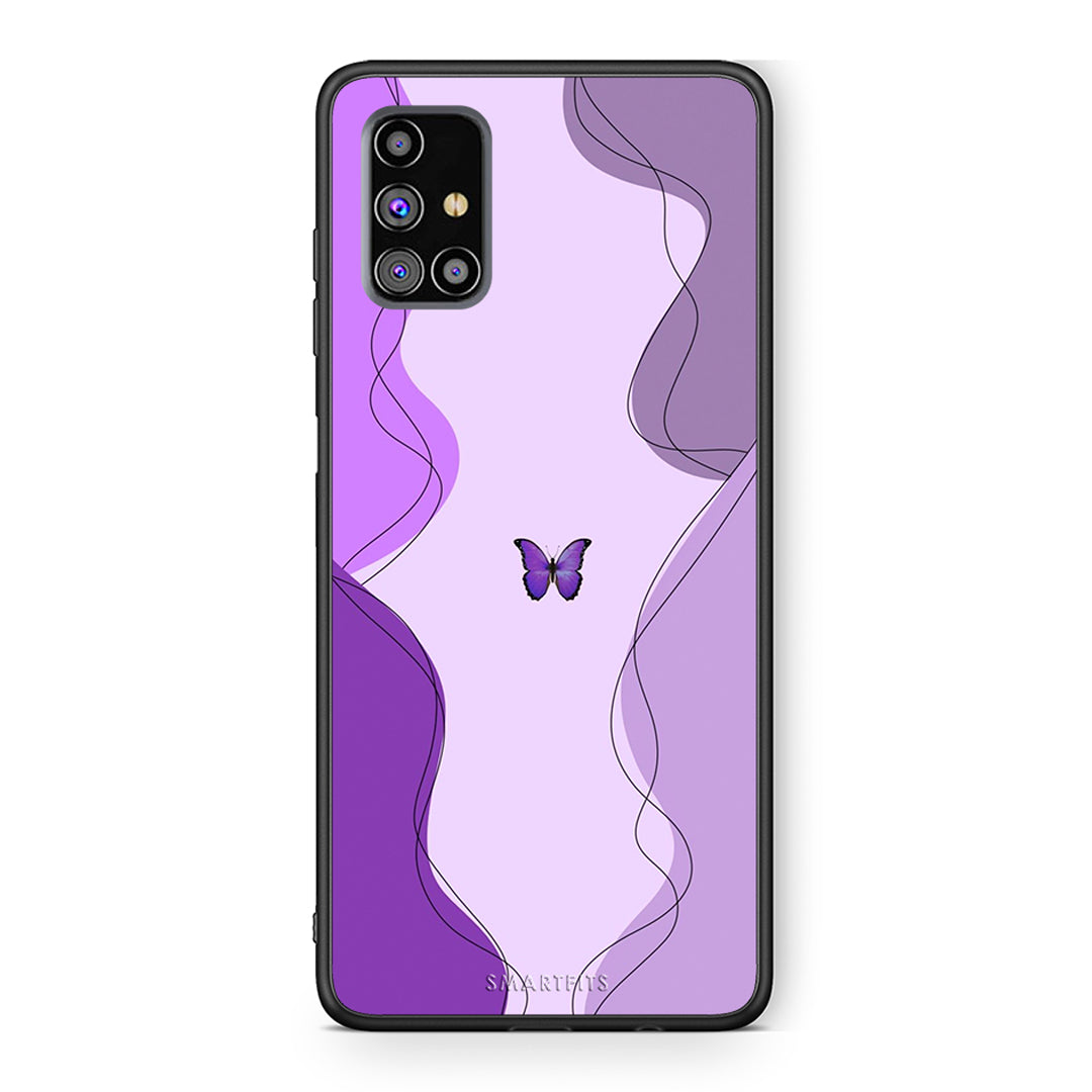 Samsung M31s Purple Mariposa Θήκη Αγίου Βαλεντίνου από τη Smartfits με σχέδιο στο πίσω μέρος και μαύρο περίβλημα | Smartphone case with colorful back and black bezels by Smartfits