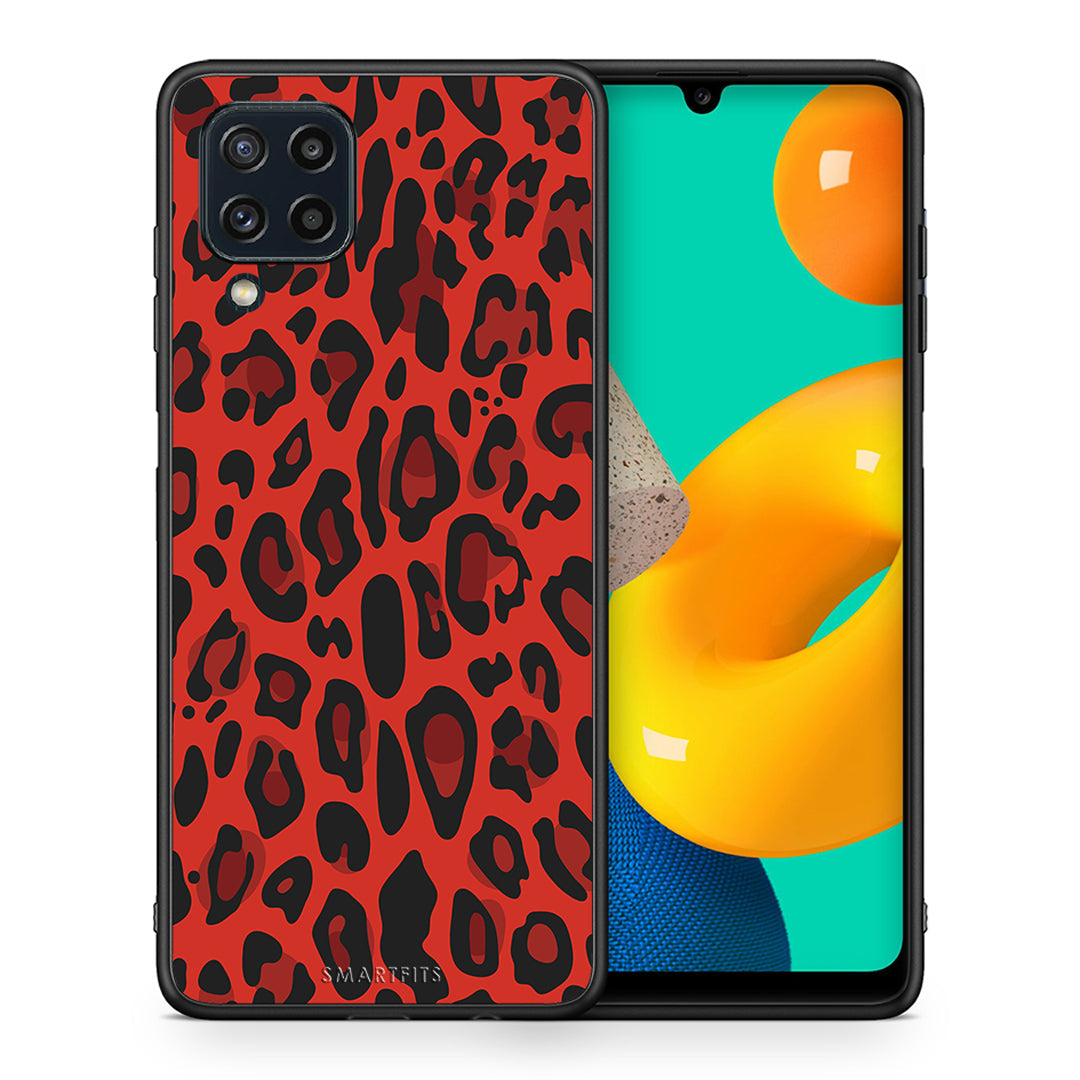 Θήκη Samsung M32 4G Red Leopard Animal από τη Smartfits με σχέδιο στο πίσω μέρος και μαύρο περίβλημα | Samsung M32 4G Red Leopard Animal case with colorful back and black bezels