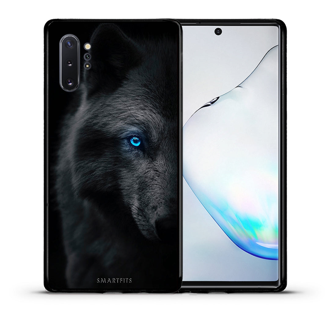 Θήκη Samsung Note 10+ Dark Wolf από τη Smartfits με σχέδιο στο πίσω μέρος και μαύρο περίβλημα | Samsung Note 10+ Dark Wolf case with colorful back and black bezels