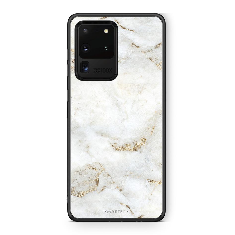Samsung S20 Ultra White Gold Marble θήκη από τη Smartfits με σχέδιο στο πίσω μέρος και μαύρο περίβλημα | Smartphone case with colorful back and black bezels by Smartfits