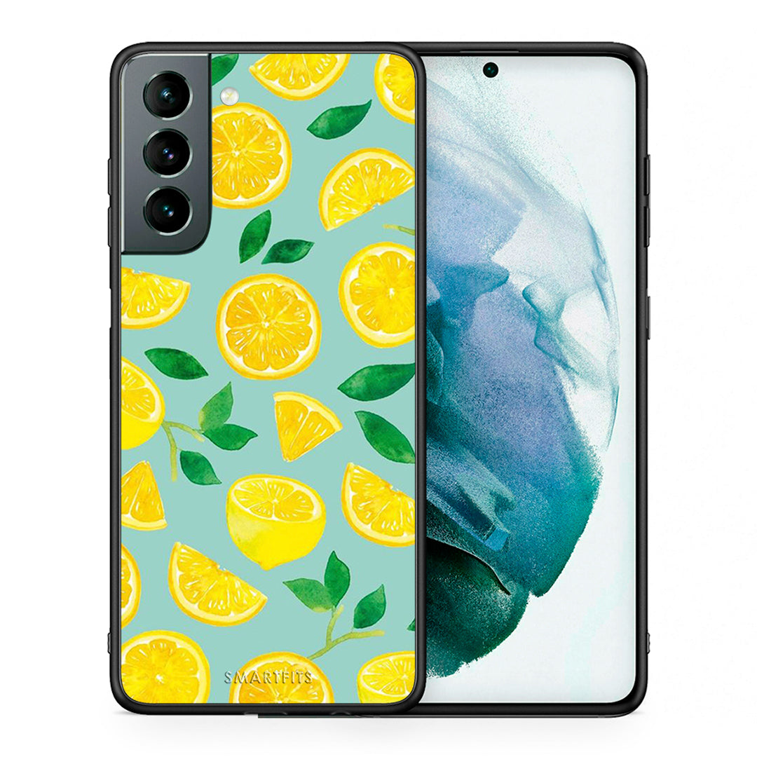 Θήκη Samsung S21 Lemons από τη Smartfits με σχέδιο στο πίσω μέρος και μαύρο περίβλημα | Samsung S21 Lemons case with colorful back and black bezels