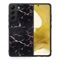 Thumbnail for Θήκη Samsung S22 Black Rosegold Marble από τη Smartfits με σχέδιο στο πίσω μέρος και μαύρο περίβλημα | Samsung S22 Black Rosegold Marble case with colorful back and black bezels