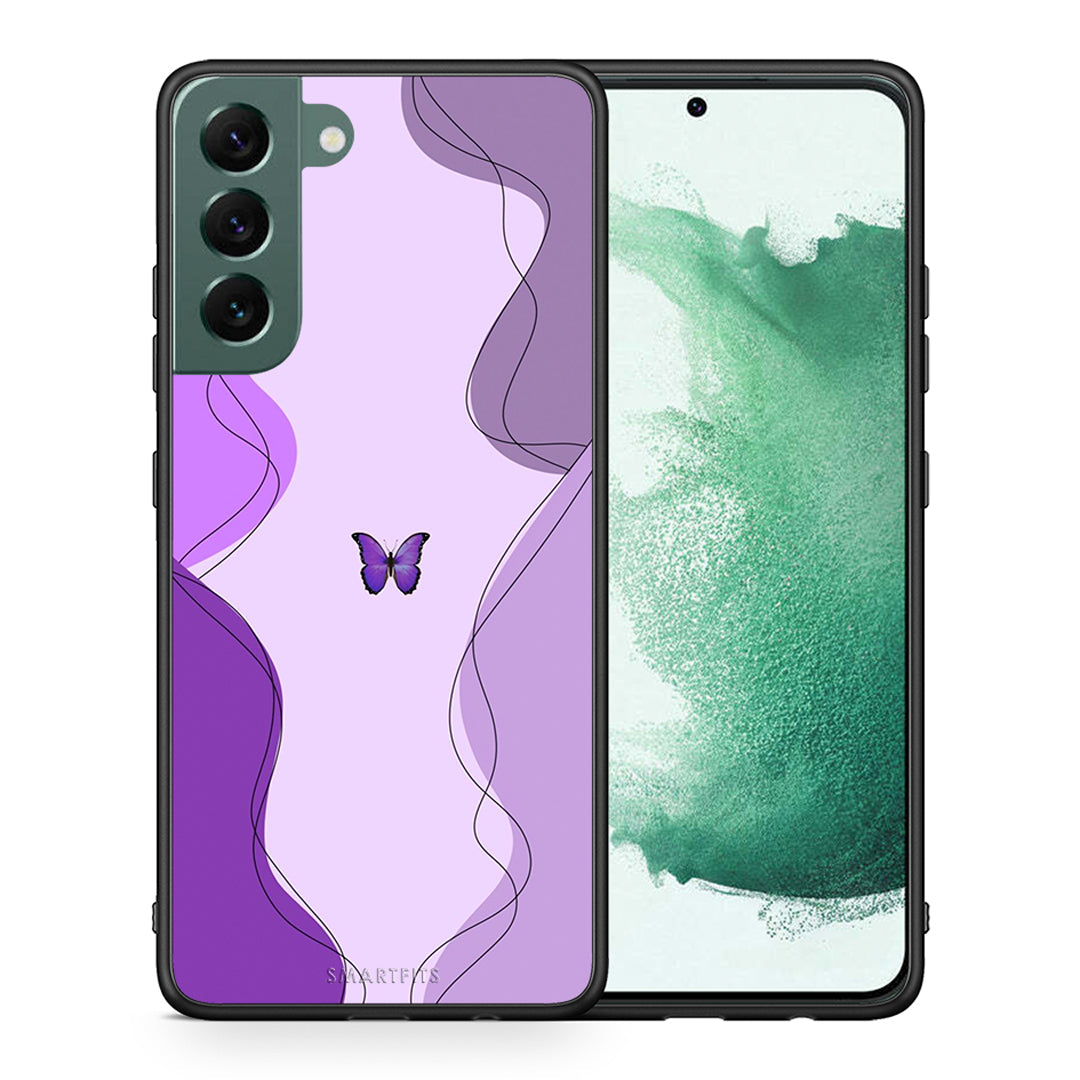 Θήκη Αγίου Βαλεντίνου Samsung S22 Plus Purple Mariposa από τη Smartfits με σχέδιο στο πίσω μέρος και μαύρο περίβλημα | Samsung S22 Plus Purple Mariposa case with colorful back and black bezels