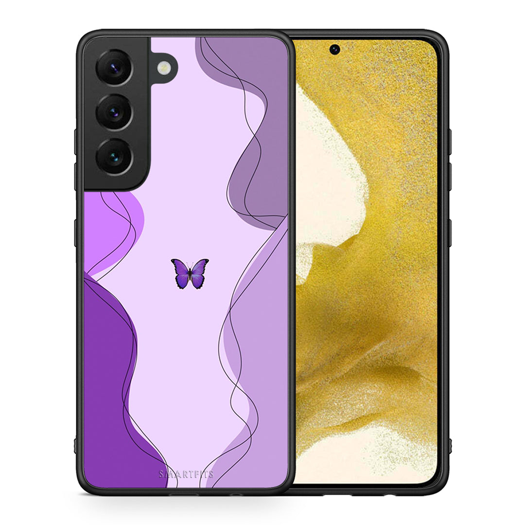 Θήκη Αγίου Βαλεντίνου Samsung S22 Purple Mariposa από τη Smartfits με σχέδιο στο πίσω μέρος και μαύρο περίβλημα | Samsung S22 Purple Mariposa case with colorful back and black bezels