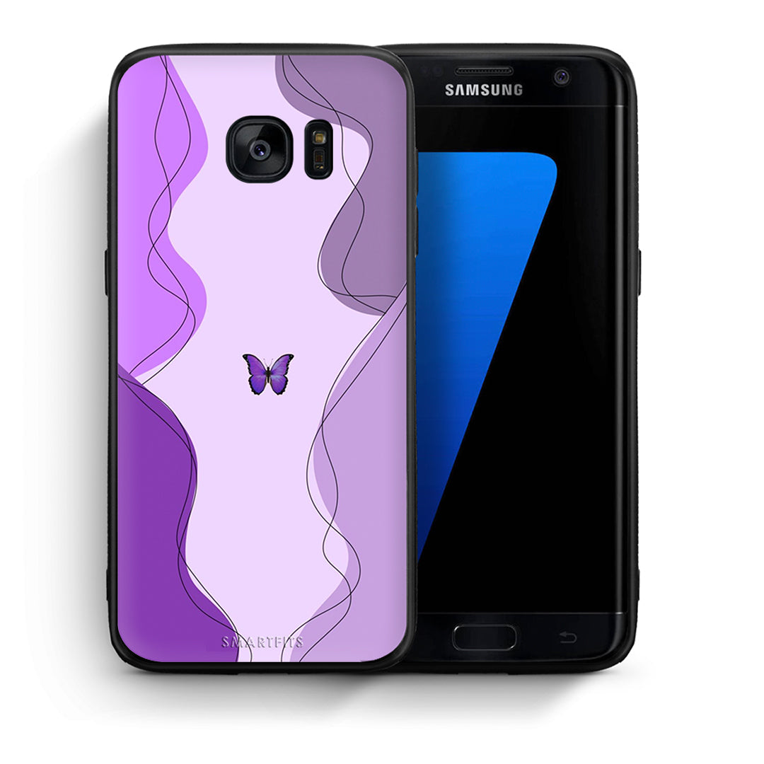 Θήκη Αγίου Βαλεντίνου Samsung S7 Edge Purple Mariposa από τη Smartfits με σχέδιο στο πίσω μέρος και μαύρο περίβλημα | Samsung S7 Edge Purple Mariposa case with colorful back and black bezels