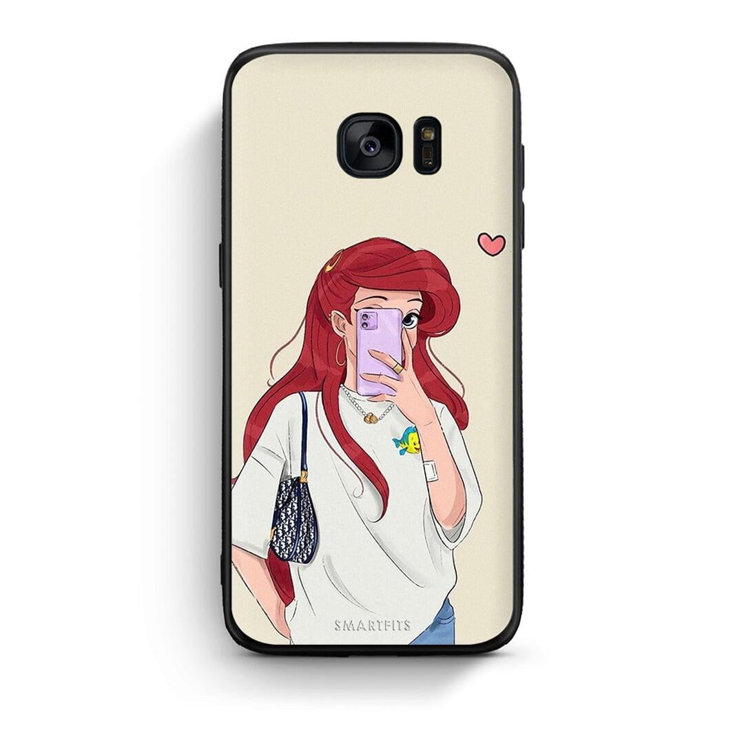 samsung s7 Walking Mermaid Θήκη από τη Smartfits με σχέδιο στο πίσω μέρος και μαύρο περίβλημα | Smartphone case with colorful back and black bezels by Smartfits