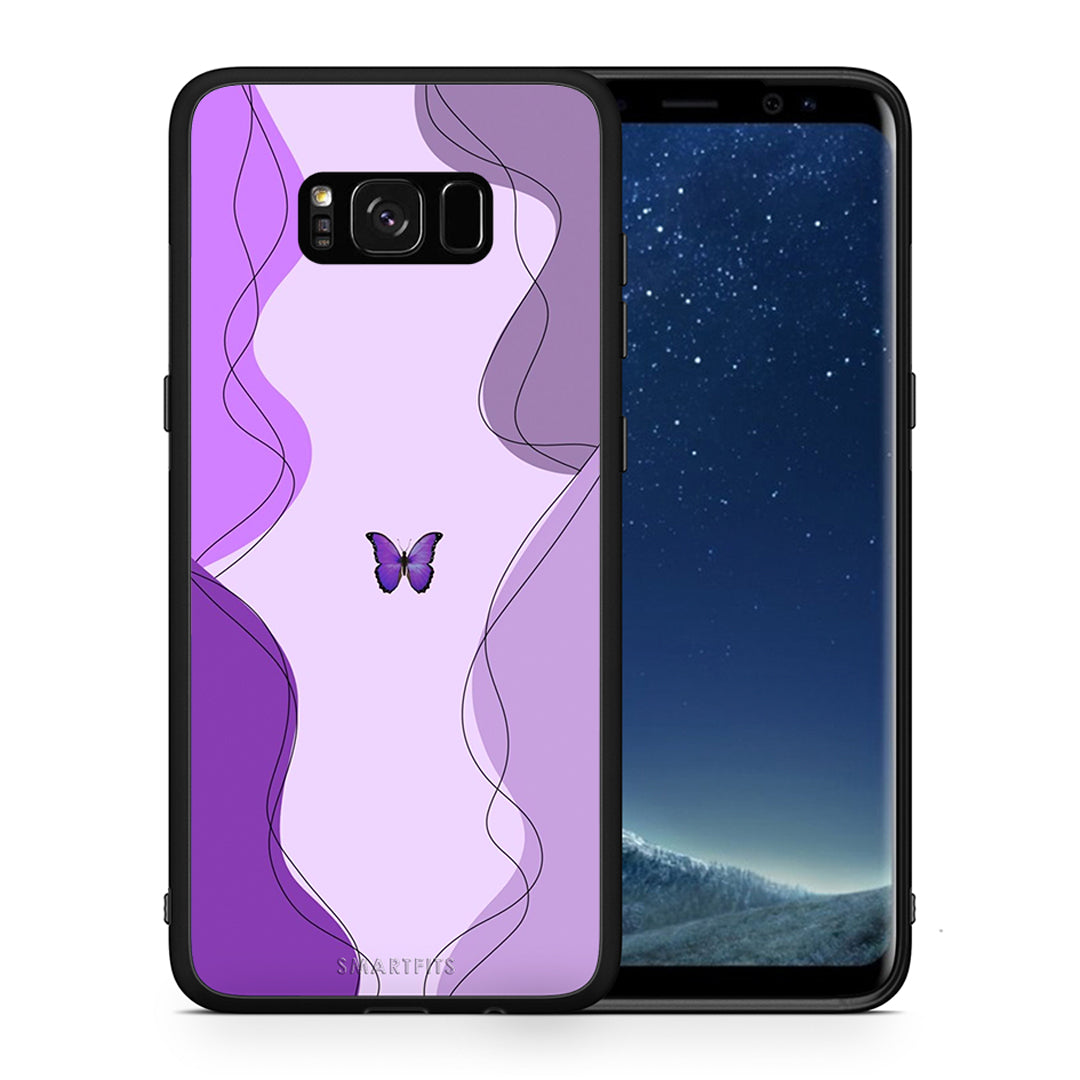 Θήκη Αγίου Βαλεντίνου Samsung S8 Purple Mariposa από τη Smartfits με σχέδιο στο πίσω μέρος και μαύρο περίβλημα | Samsung S8 Purple Mariposa case with colorful back and black bezels