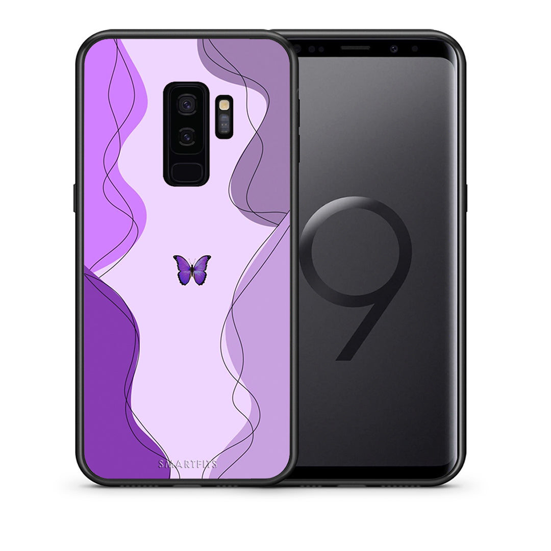 Θήκη Αγίου Βαλεντίνου Samsung S9 Plus Purple Mariposa από τη Smartfits με σχέδιο στο πίσω μέρος και μαύρο περίβλημα | Samsung S9 Plus Purple Mariposa case with colorful back and black bezels