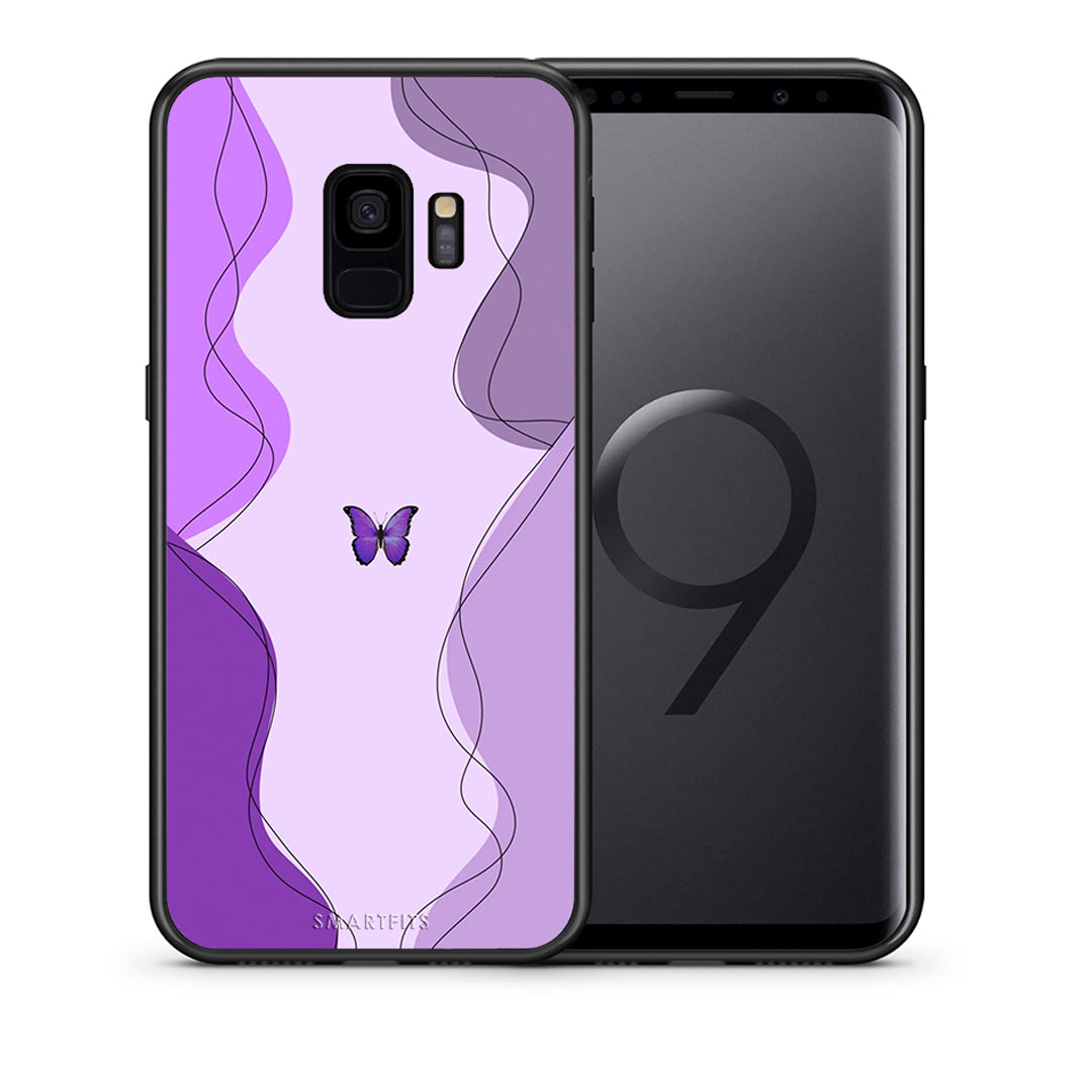 Θήκη Αγίου Βαλεντίνου Samsung S9 Purple Mariposa από τη Smartfits με σχέδιο στο πίσω μέρος και μαύρο περίβλημα | Samsung S9 Purple Mariposa case with colorful back and black bezels