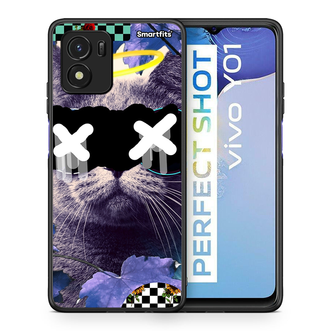 Θήκη Vivo Y01 / Y15s Cat Collage από τη Smartfits με σχέδιο στο πίσω μέρος και μαύρο περίβλημα | Vivo Y01 / Y15s Cat Collage case with colorful back and black bezels
