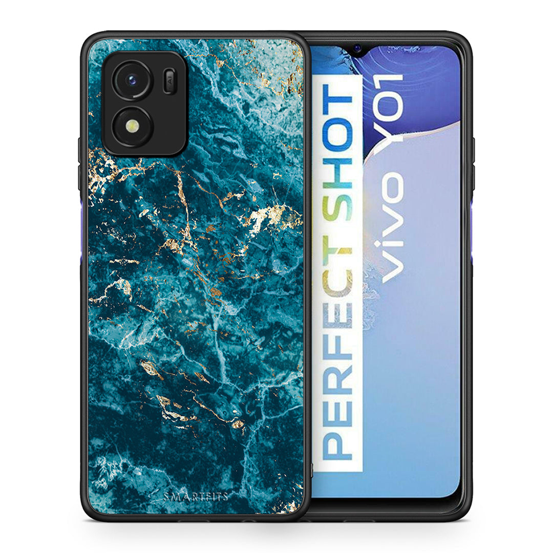 Θήκη Vivo Y01 / Y15s Marble Blue από τη Smartfits με σχέδιο στο πίσω μέρος και μαύρο περίβλημα | Vivo Y01 / Y15s Marble Blue case with colorful back and black bezels