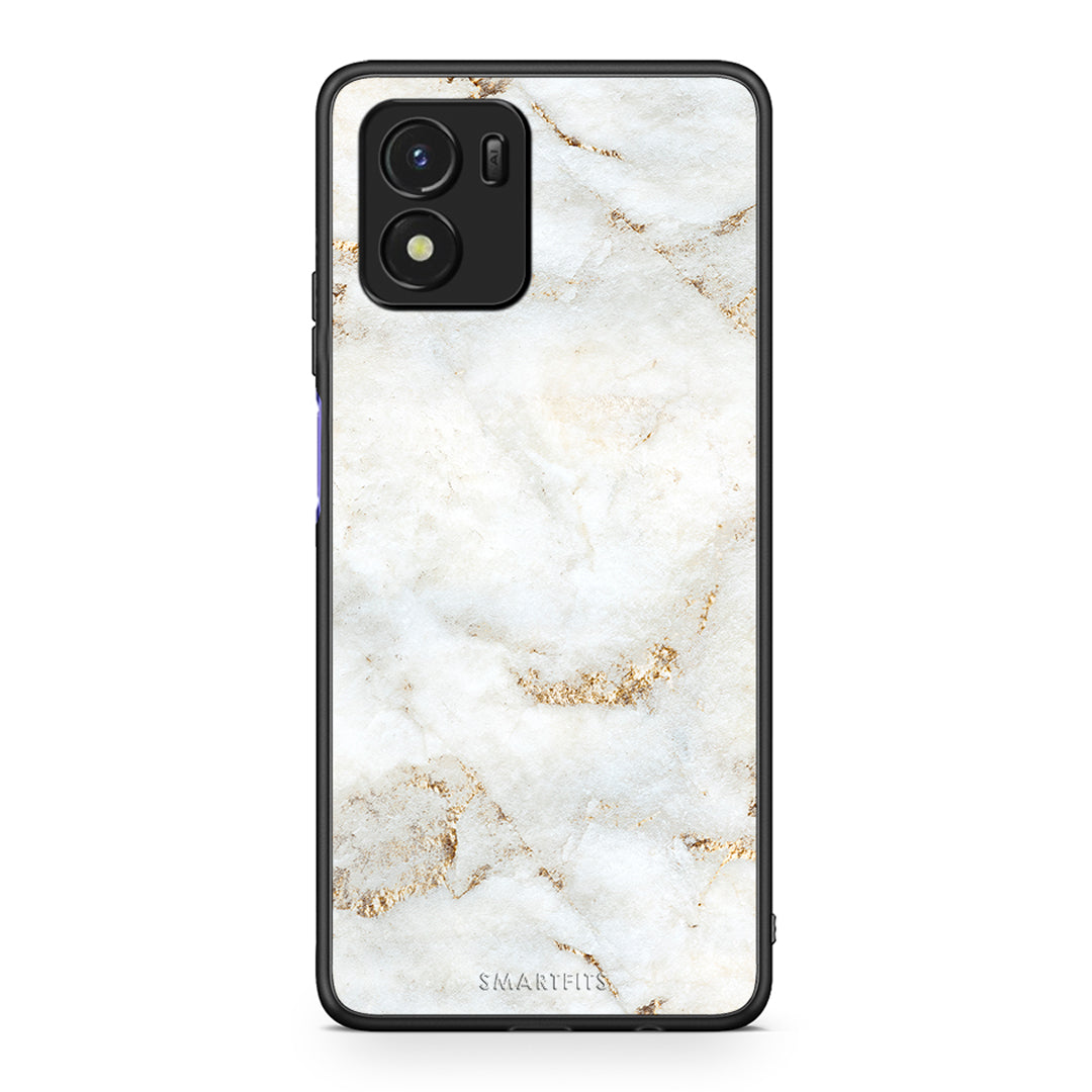 Vivo Y01 / Y15s White Gold Marble θήκη από τη Smartfits με σχέδιο στο πίσω μέρος και μαύρο περίβλημα | Smartphone case with colorful back and black bezels by Smartfits