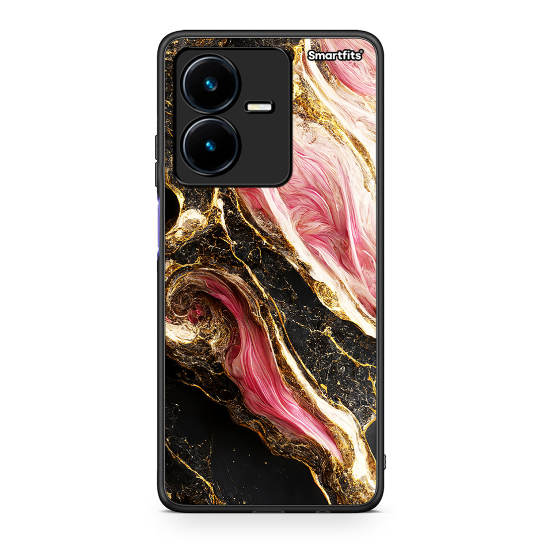 Vivo Y22s Glamorous Pink Marble θήκη από τη Smartfits με σχέδιο στο πίσω μέρος και μαύρο περίβλημα | Smartphone case with colorful back and black bezels by Smartfits
