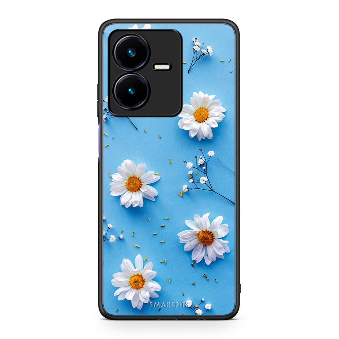 Vivo Y22s Real Daisies θήκη από τη Smartfits με σχέδιο στο πίσω μέρος και μαύρο περίβλημα | Smartphone case with colorful back and black bezels by Smartfits