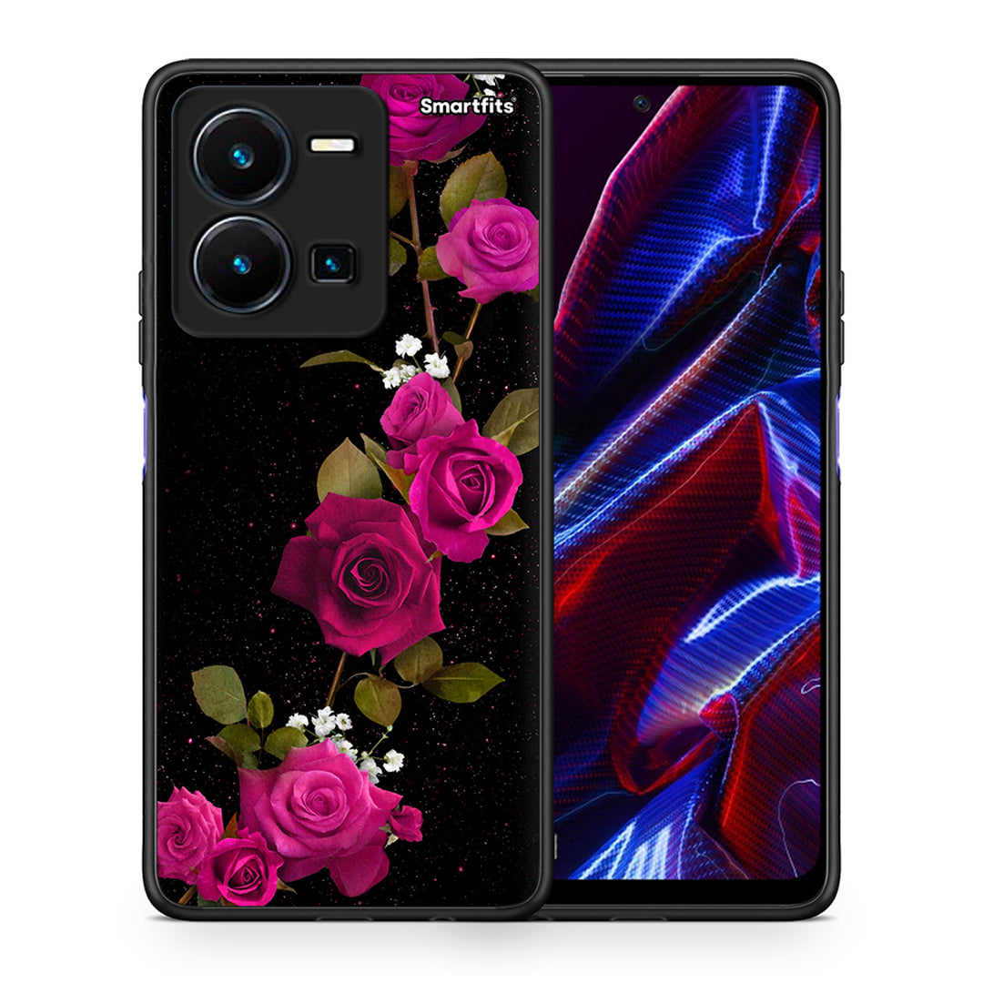 Θήκη Vivo Y35 5G Red Roses Flower από τη Smartfits με σχέδιο στο πίσω μέρος και μαύρο περίβλημα | Vivo Y35 5G Red Roses Flower case with colorful back and black bezels