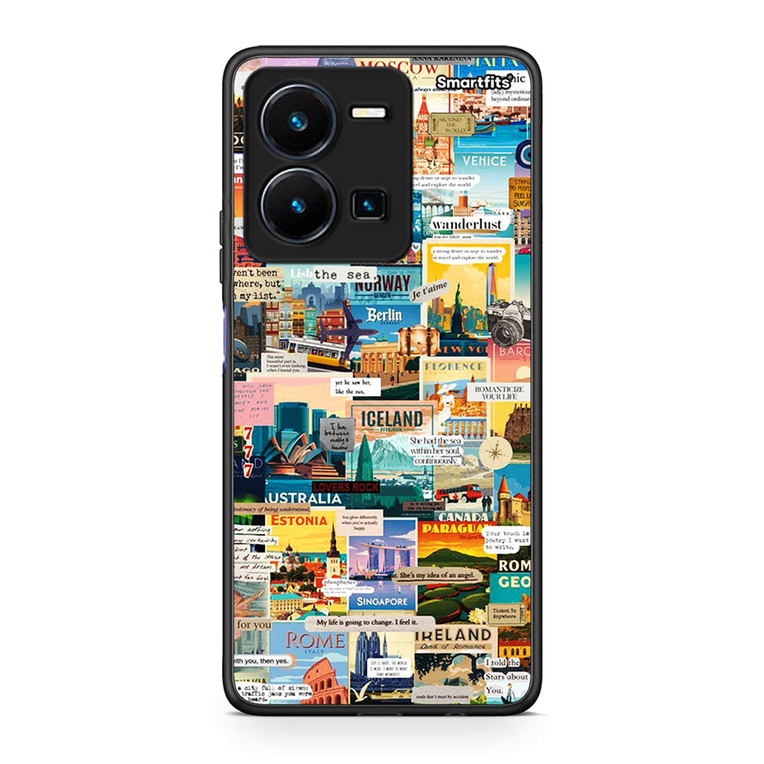 Vivo Y35 5G Live To Travel θήκη από τη Smartfits με σχέδιο στο πίσω μέρος και μαύρο περίβλημα | Smartphone case with colorful back and black bezels by Smartfits