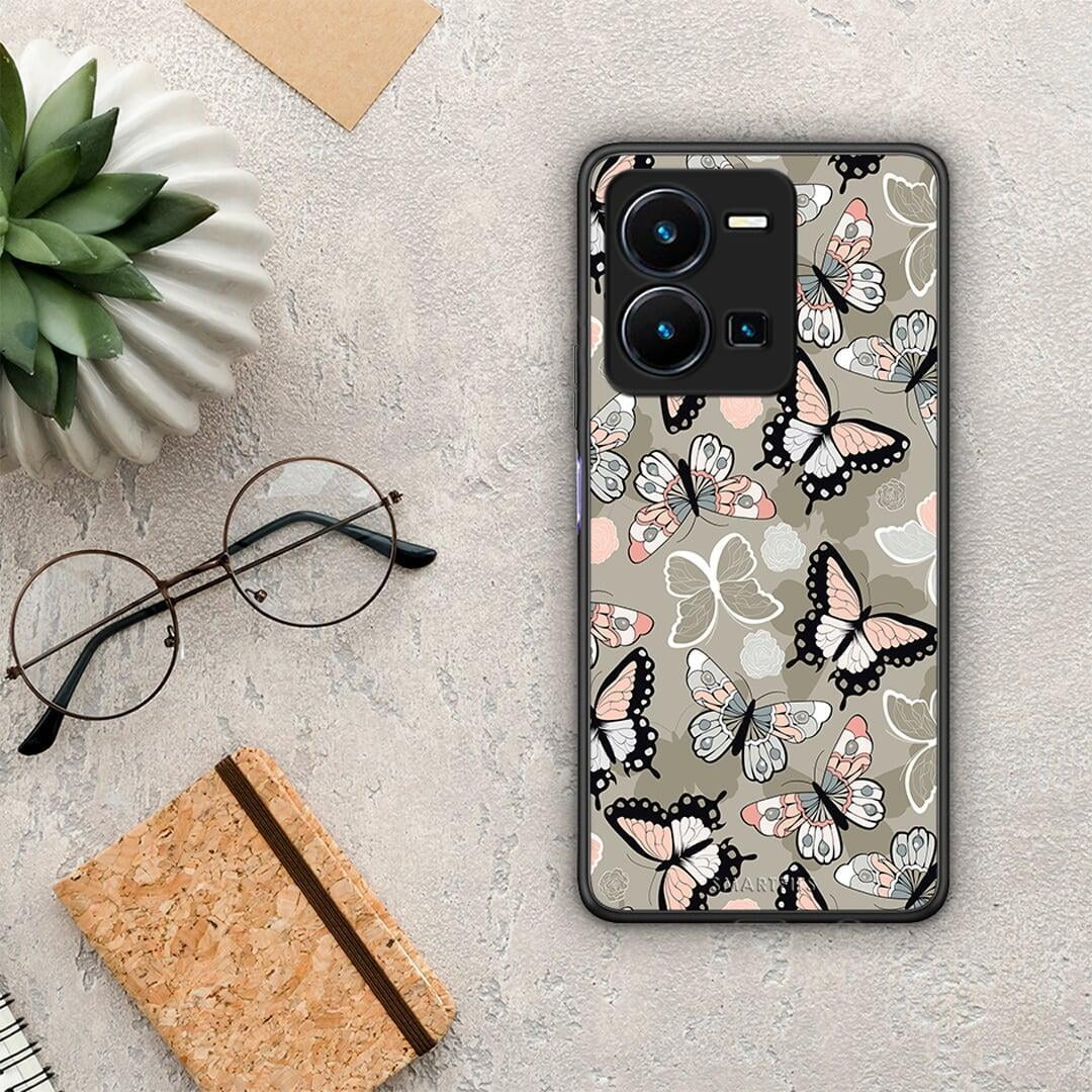 Θήκη Vivo Y35 Boho Butterflies από τη Smartfits με σχέδιο στο πίσω μέρος και μαύρο περίβλημα | Vivo Y35 Boho Butterflies Case with Colorful Back and Black Bezels