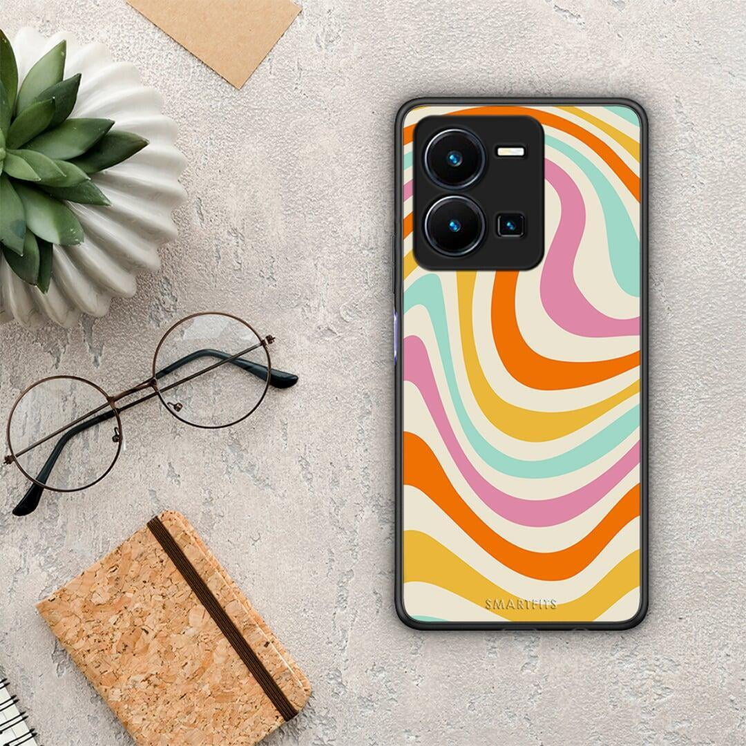 Θήκη Vivo Y35 Colourful Waves από τη Smartfits με σχέδιο στο πίσω μέρος και μαύρο περίβλημα | Vivo Y35 Colourful Waves Case with Colorful Back and Black Bezels