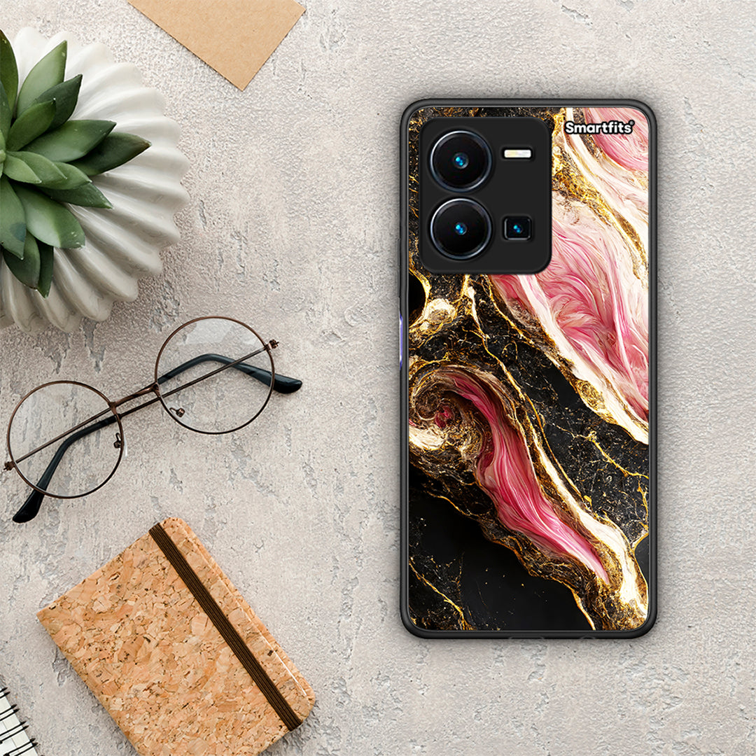 Θήκη Vivo Y35 Glamorous Pink Marble από τη Smartfits με σχέδιο στο πίσω μέρος και μαύρο περίβλημα | Vivo Y35 Glamorous Pink Marble Case with Colorful Back and Black Bezels