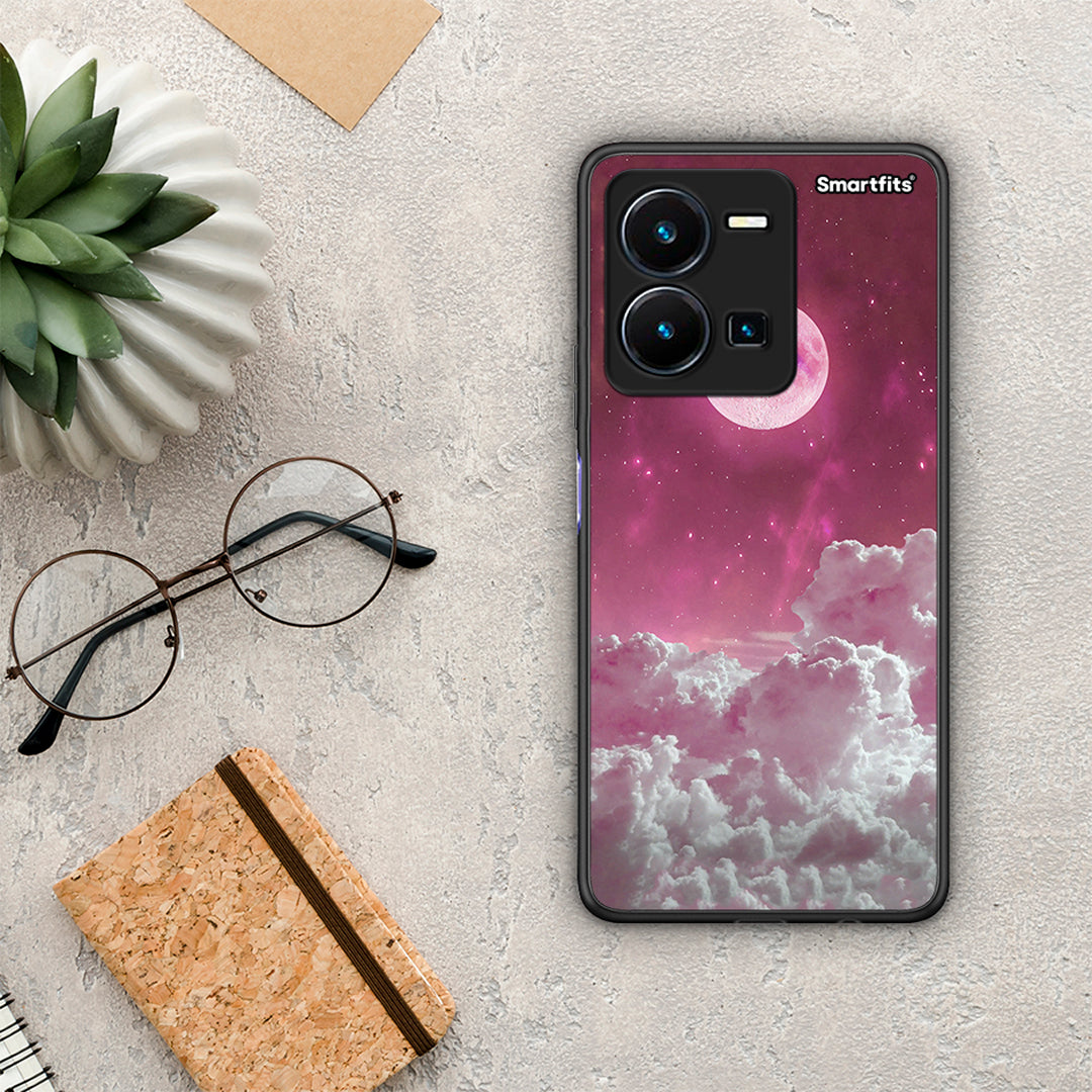 Θήκη Vivo Y35 Pink Moon από τη Smartfits με σχέδιο στο πίσω μέρος και μαύρο περίβλημα | Vivo Y35 Pink Moon Case with Colorful Back and Black Bezels