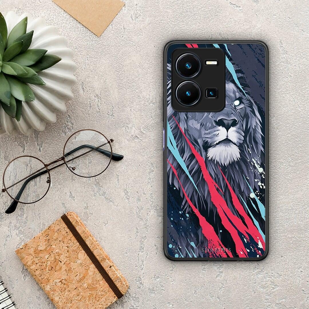 Θήκη Vivo Y35 PopArt Lion Designer από τη Smartfits με σχέδιο στο πίσω μέρος και μαύρο περίβλημα | Vivo Y35 PopArt Lion Designer Case with Colorful Back and Black Bezels