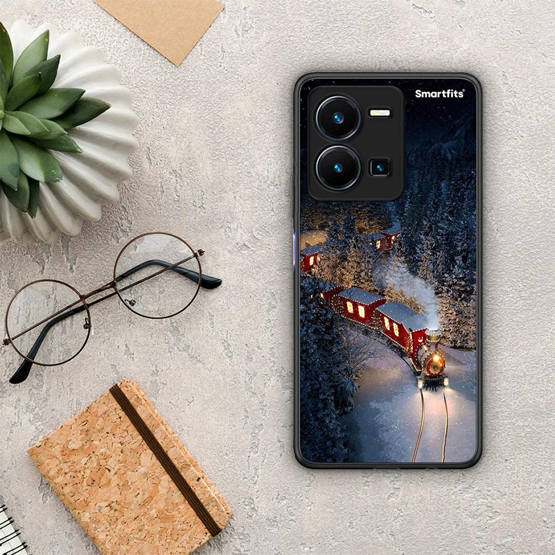 Θήκη Vivo Y35 Xmas Train από τη Smartfits με σχέδιο στο πίσω μέρος και μαύρο περίβλημα | Vivo Y35 Xmas Train Case with Colorful Back and Black Bezels