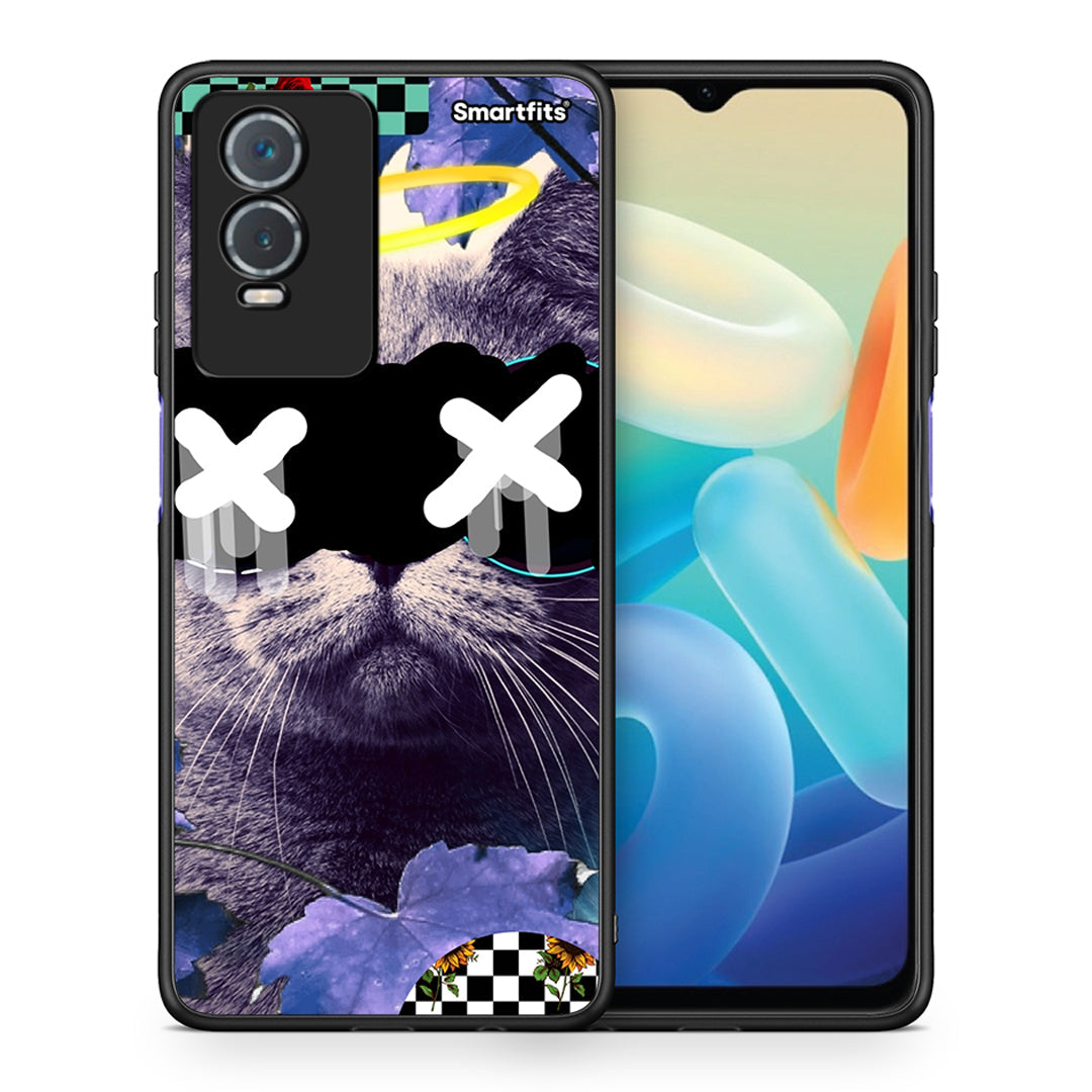 Θήκη Vivo Y76 5G / Y76s / Y74s Cat Collage από τη Smartfits με σχέδιο στο πίσω μέρος και μαύρο περίβλημα | Vivo Y76 5G / Y76s / Y74s Cat Collage case with colorful back and black bezels