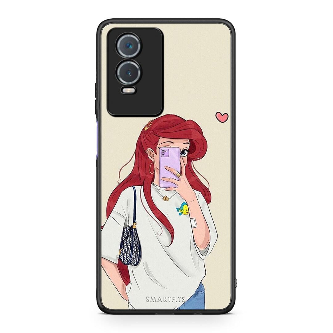 Vivo Y76 5G / Y76s / Y74s Walking Mermaid Θήκη από τη Smartfits με σχέδιο στο πίσω μέρος και μαύρο περίβλημα | Smartphone case with colorful back and black bezels by Smartfits