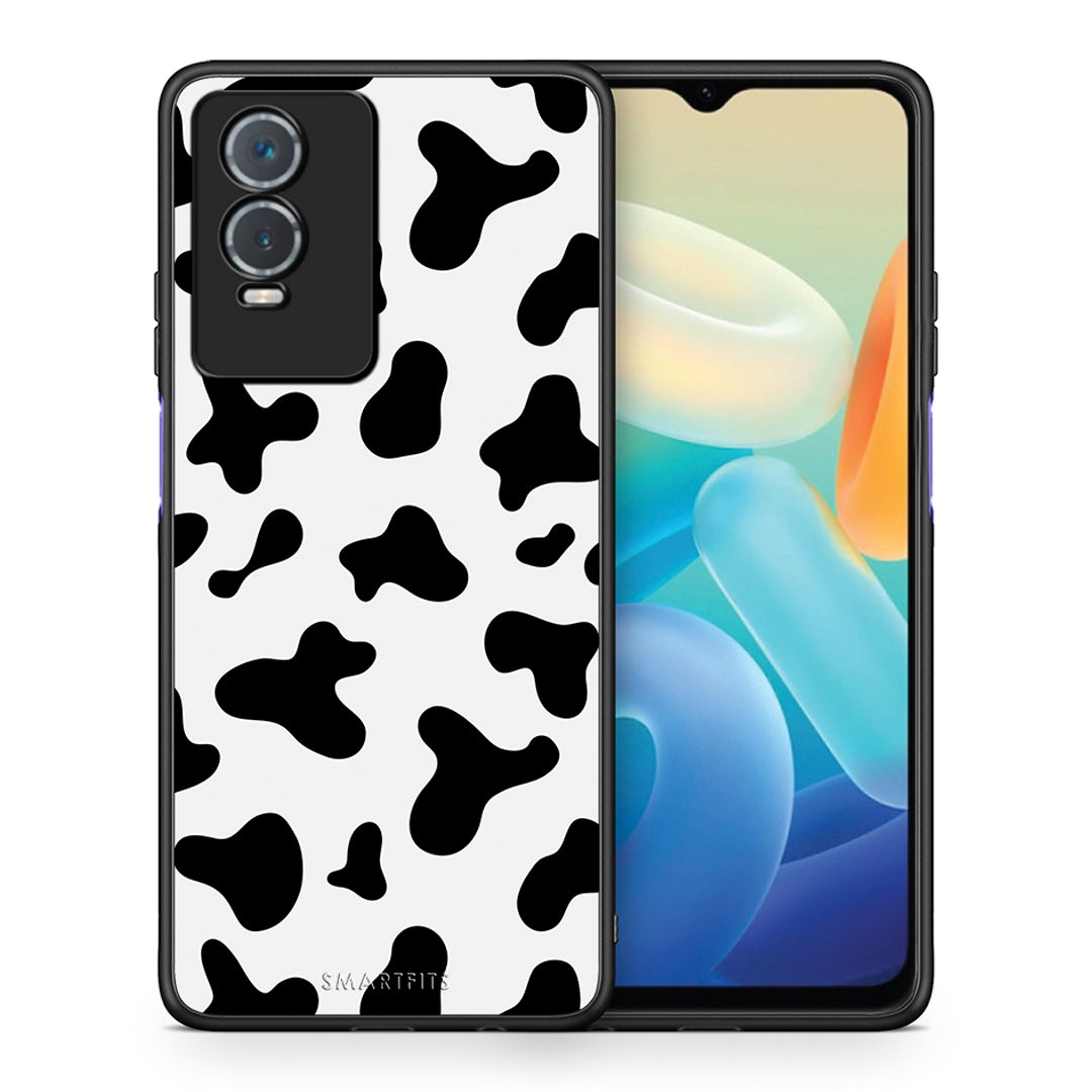 Θήκη Vivo Y76 5G / Y76s / Y74s Cow Print από τη Smartfits με σχέδιο στο πίσω μέρος και μαύρο περίβλημα | Vivo Y76 5G / Y76s / Y74s Cow Print case with colorful back and black bezels