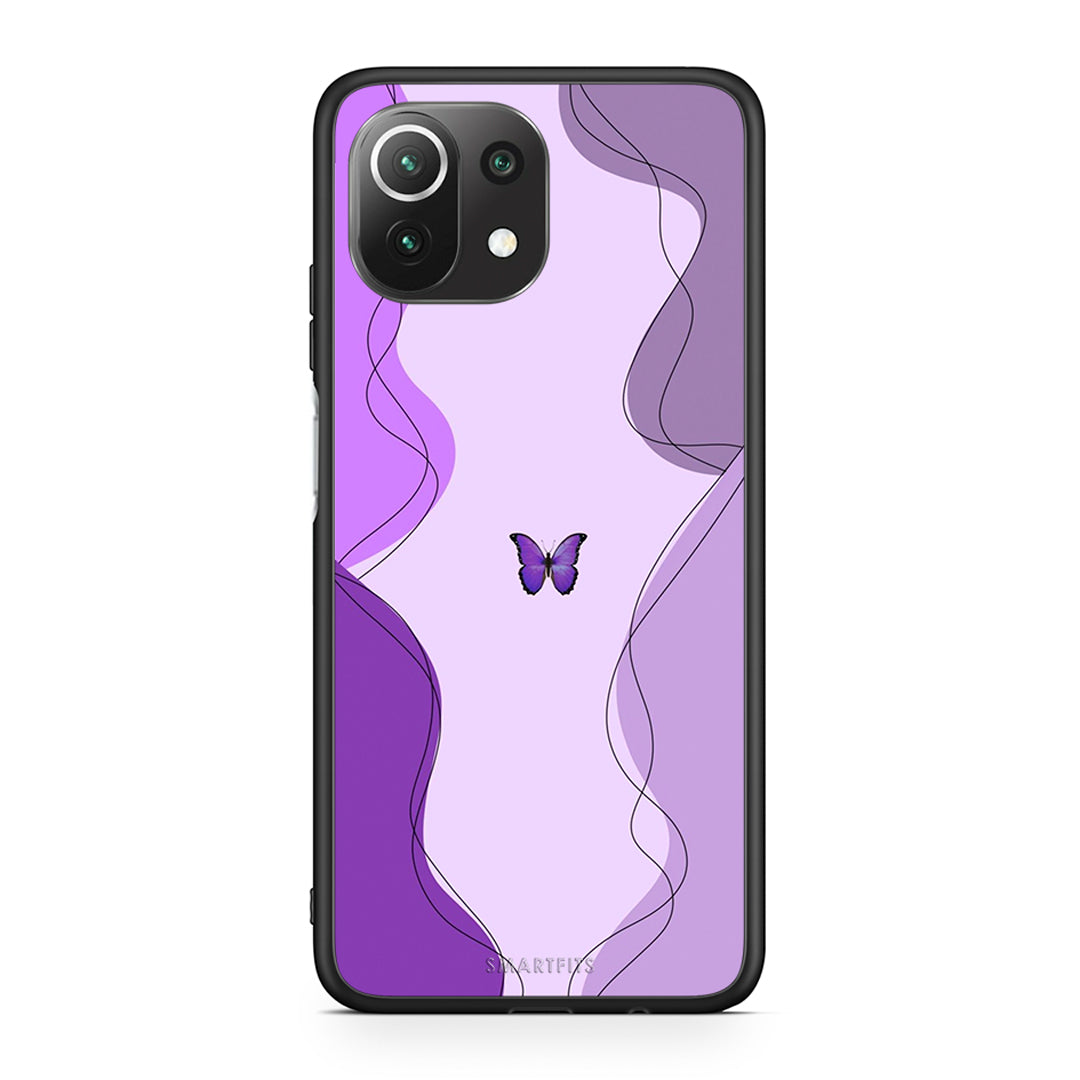 Xiaomi 11 Lite / Mi 11 Lite Purple Mariposa Θήκη Αγίου Βαλεντίνου από τη Smartfits με σχέδιο στο πίσω μέρος και μαύρο περίβλημα | Smartphone case with colorful back and black bezels by Smartfits