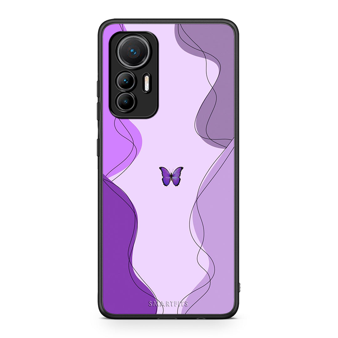 Xiaomi 12 Lite 5G Purple Mariposa Θήκη Αγίου Βαλεντίνου από τη Smartfits με σχέδιο στο πίσω μέρος και μαύρο περίβλημα | Smartphone case with colorful back and black bezels by Smartfits