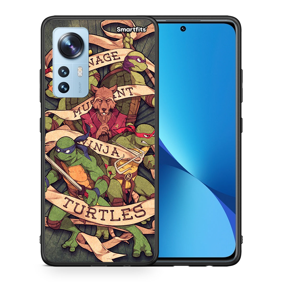 Θήκη Xiaomi 12/12X 5G Ninja Turtles από τη Smartfits με σχέδιο στο πίσω μέρος και μαύρο περίβλημα | Xiaomi 12/12X 5G Ninja Turtles case with colorful back and black bezels
